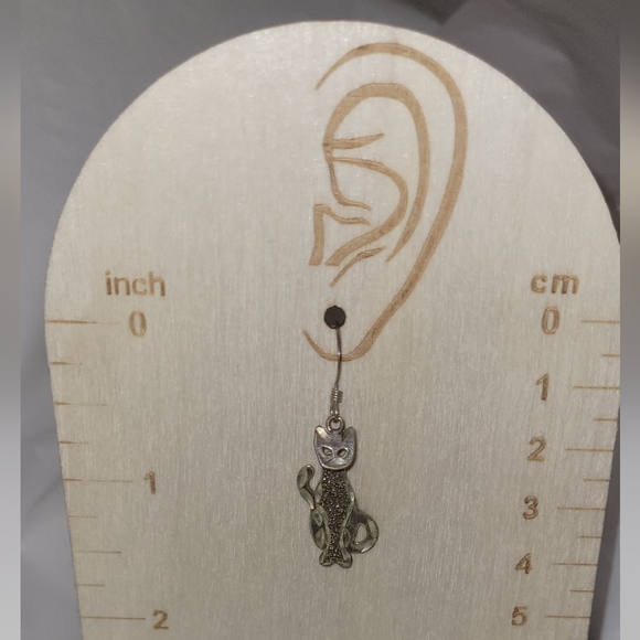 925 Sterling Silver Articulated Cat Dangle Earrings - 1970s Vintage Folk Art - Picture 11 of 12